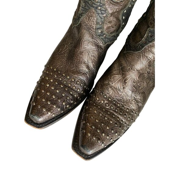 Dan Post Tempted Studded Women's Cowboy Boots 8.5 Leather Brown Black Metallic - Picture 15 of 15